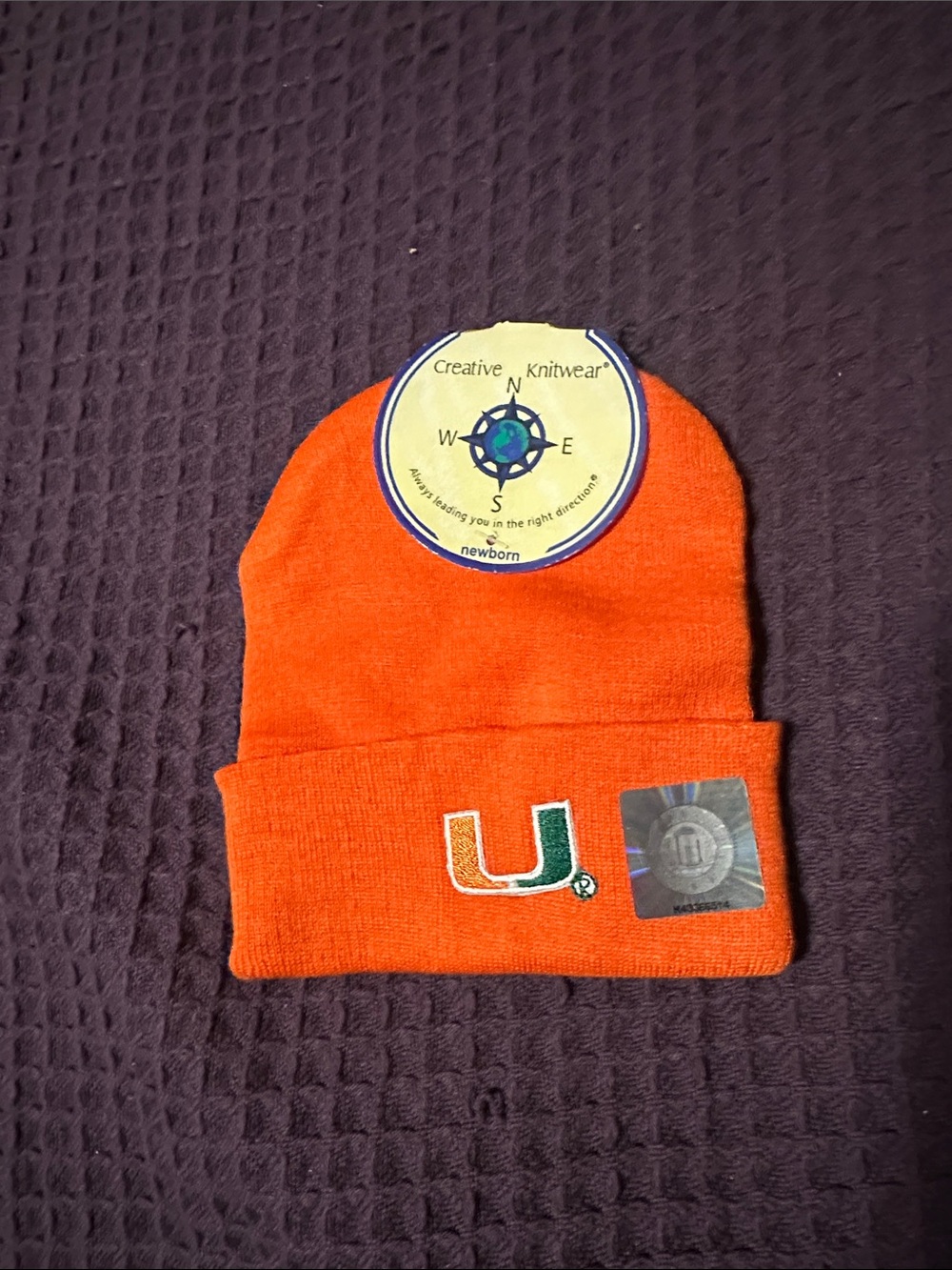 Orange Miami hurricanes Baby Beanie with Embroidered U Logo